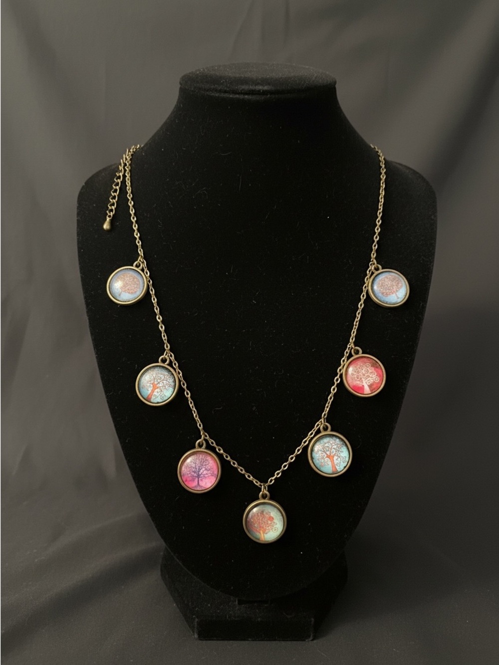 Tree of Life Charm Necklace Antique Brass Tone Whimsical Boho